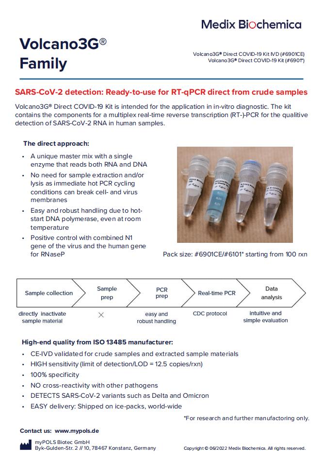 MedixMDx Volcano3G&reg; Family SARS-CoV-2 detection - Flyer